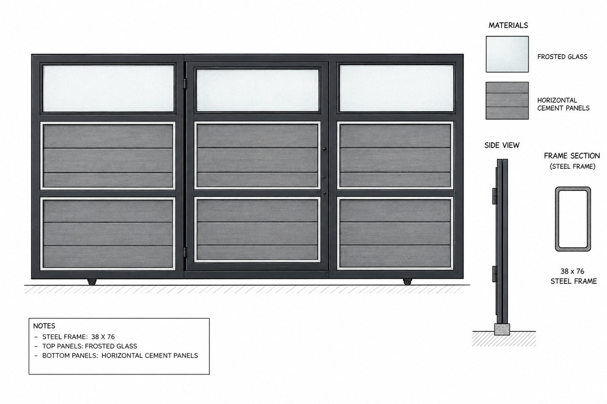 Modern steel driveway slagate with glass